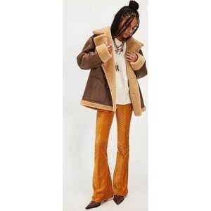 Free People Corduroy Flare Pants Tan Ribbed High Waisted Wide Leg Size S